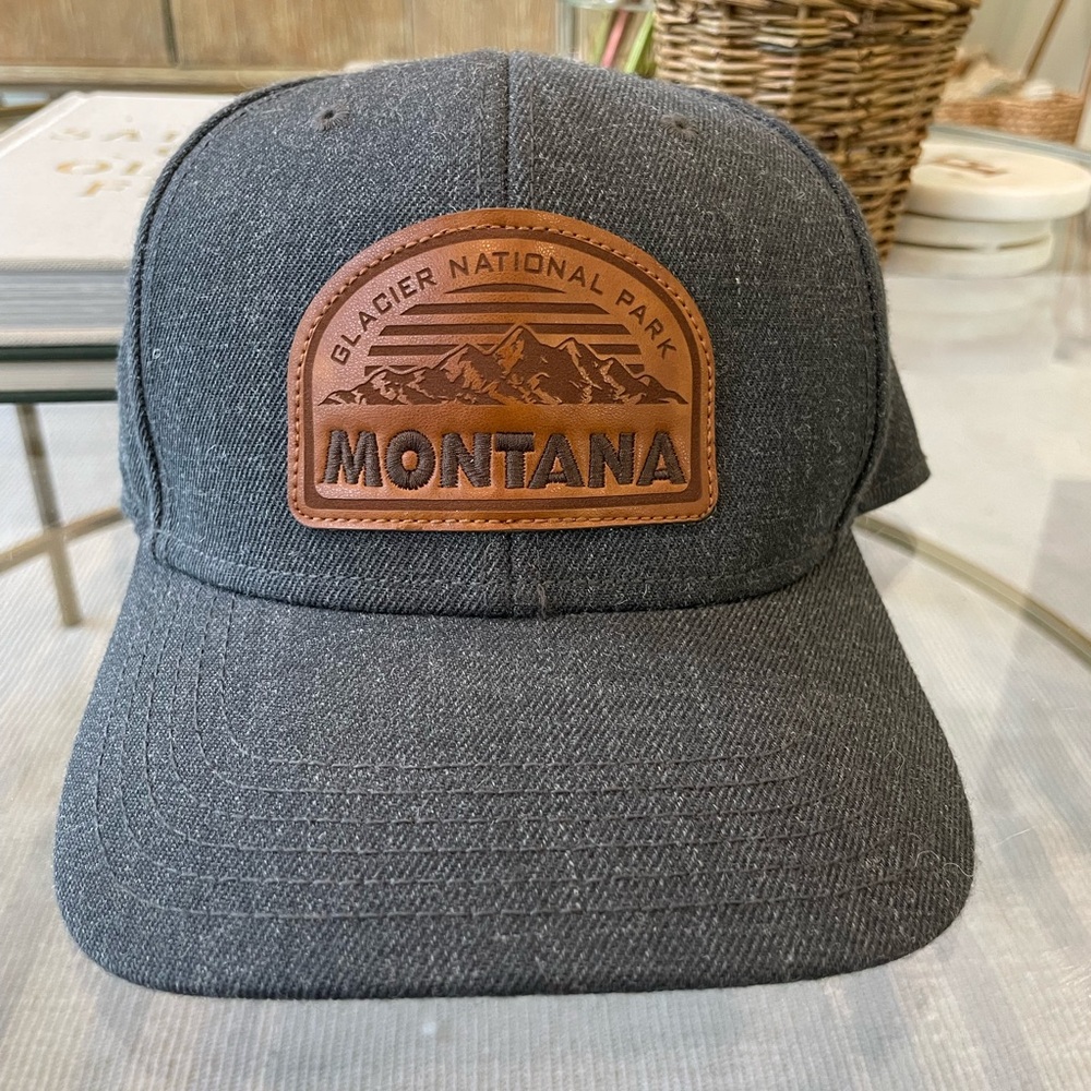 Gray Leather Patch Glacier National Park Trucker Hat - Vintage